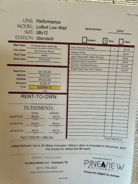 8x12 Side Lofted Barn Shed with Electrical Package | Rent-to-Own Storage Shed – Granbury, TX - Image 5