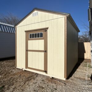 10x12 A-Frame tall wall wood storage shed with transom door in Bowie TX