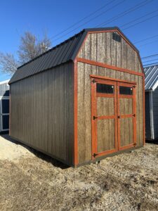 10x16 lofted barn tall wall wood storage shed with double doors and electrical package in Bowie TX