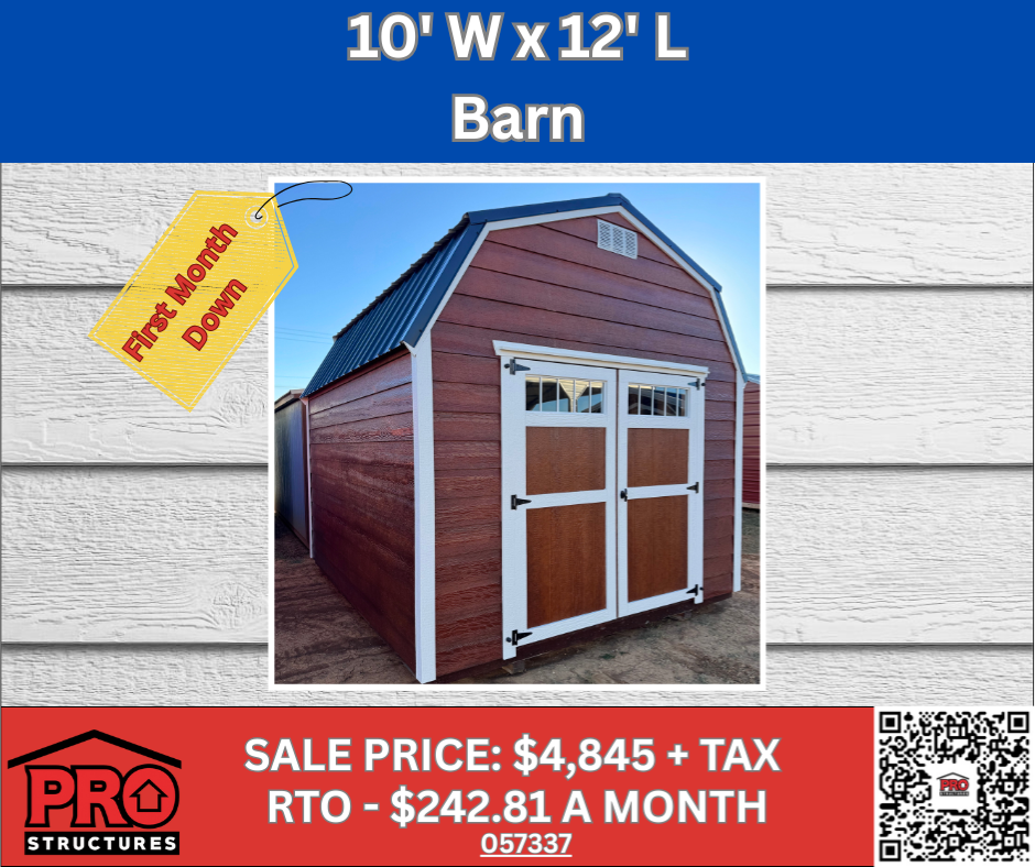 10x12 Lofted Barn Shed for Sale in Texas | Portable Storage Building | ProStructures
