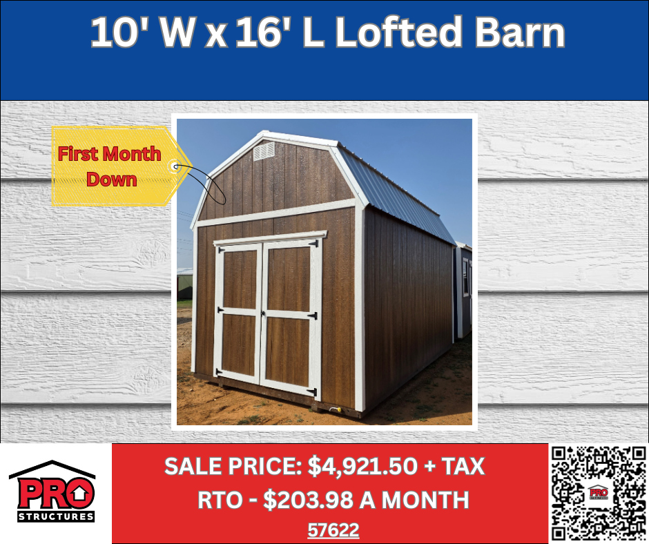 10x16 Lofted Barn Shed for Sale in Texas | Portable Storage Building | ProStructures