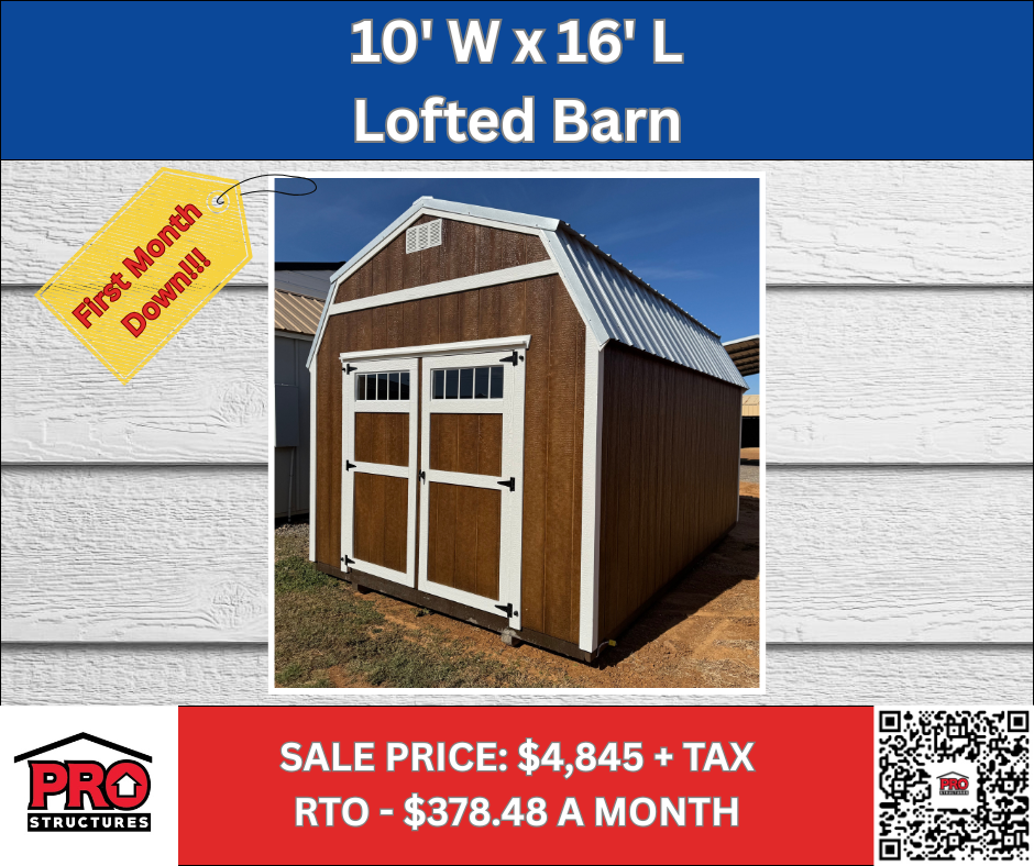 10x16 Lofted Barn Shed for Sale in Texas | Portable Storage Building | ProStructures