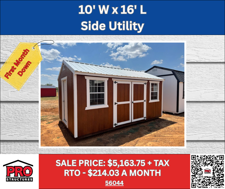 10x16 Side Utility Shed for Sale in Texas | Portable Workshop Building | ProStructures