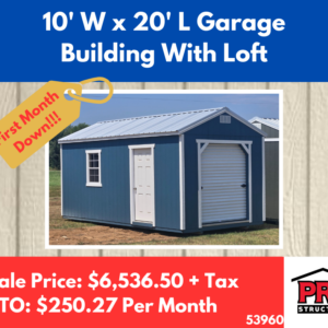 10x20 Garage Shed with Loft for Sale in Texas | Portable Garage Building | ProStructures