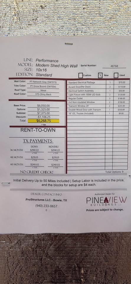 10x16 Modern Shed with Electrical Package for Sale in Bowie, TX - Image 5