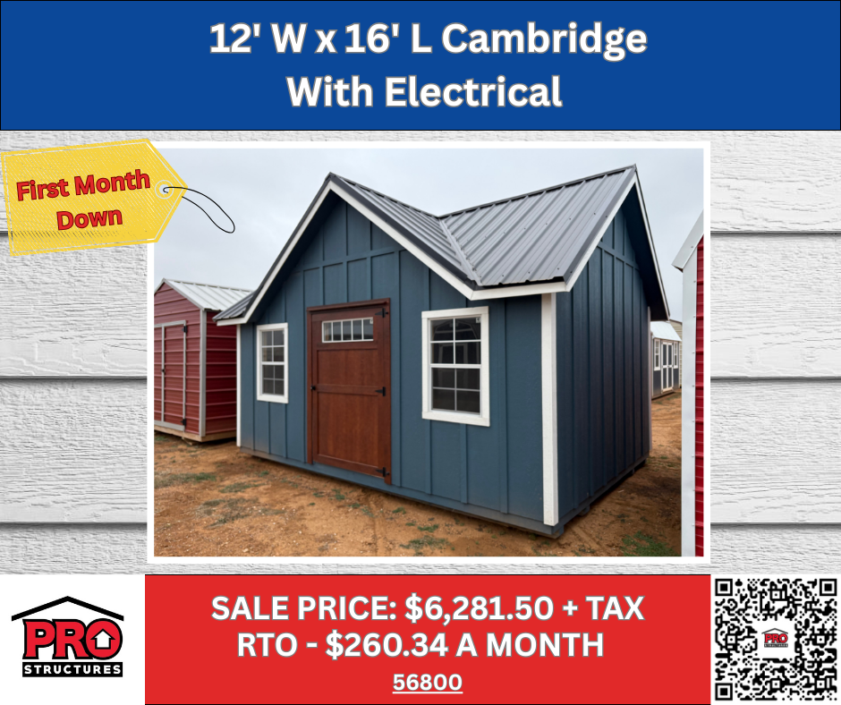 12x16 Cambridge Shed with Electrical for Sale in Texas | Portable Building | ProStructures