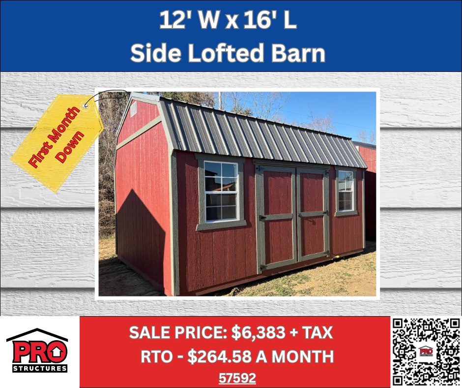 12x16 Side Lofted Barn Shed for Sale in Texas | Portable Storage Building | ProStructures