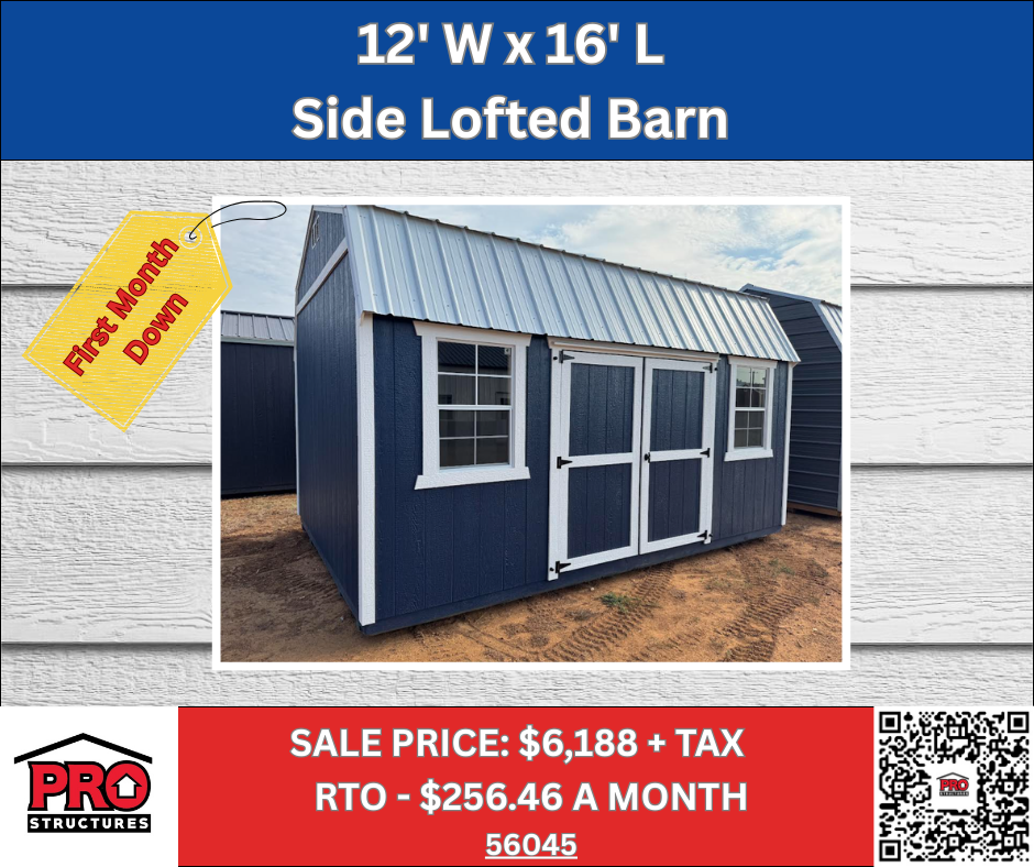 12x16 Side Lofted Barn Shed for Sale in Texas | Portable Workshop Building | ProStructures
