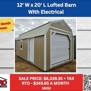 12x20 Lofted Barn Shed with Electrical & Roll-Up Door for Sale in Texas | ProStructures
