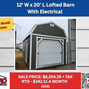 12x20 Lofted Barn Shed with Electrical & Roll-Up Door for Sale in Texas | Portable Garage | ProStructures