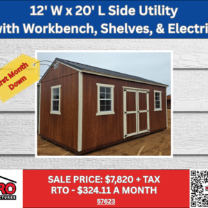12x20 Side Utility Shed with Workbench, Shelves & Electrical for Sale in Texas | Portable Workshop | ProStructures