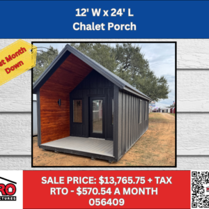 12x24 Chalet Cabin Shell with Electrical for Sale in Texas | Modern Portable Cabin Shell with Covered Porch & Lighting | ProStructures