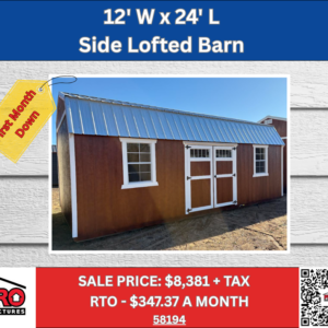 12x24 Side Lofted Barn with Electrical for Sale in Texas | 288 Sq Ft Portable Shed with Power | ProStructures