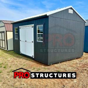 12x16 portable storage shed in Granbury TX with metal roof and classic A-Frame design