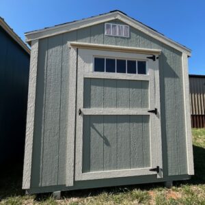 8x10 A-Frame shed for sale in Granbury TX with transom window and metal roof