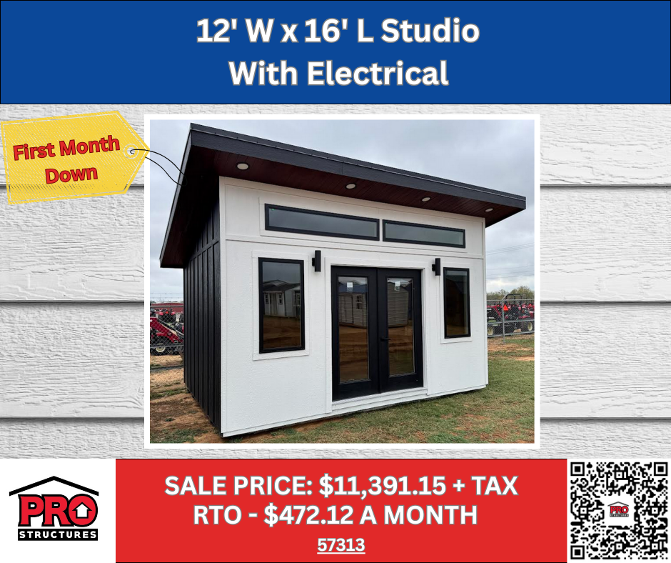 12x16 Modern Studio with Electrical for Sale in Texas | Backyard Office Cabin | ProStructures